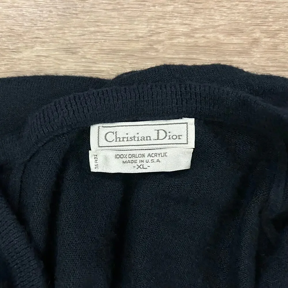 Vintage Christian‎ Dior V Neck Sweater Navy Minimakist Logo Knit XL USA